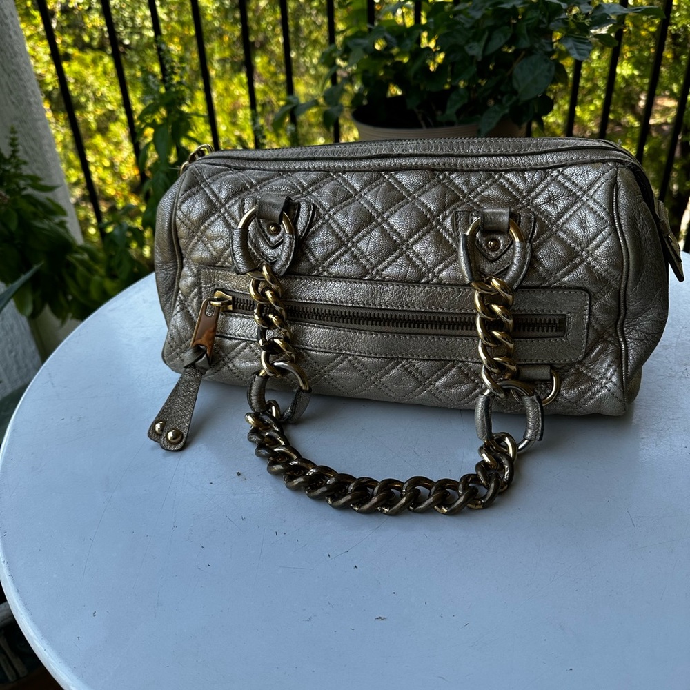 Marc Jacobs Gold Quilted Satchel with Chain Handles